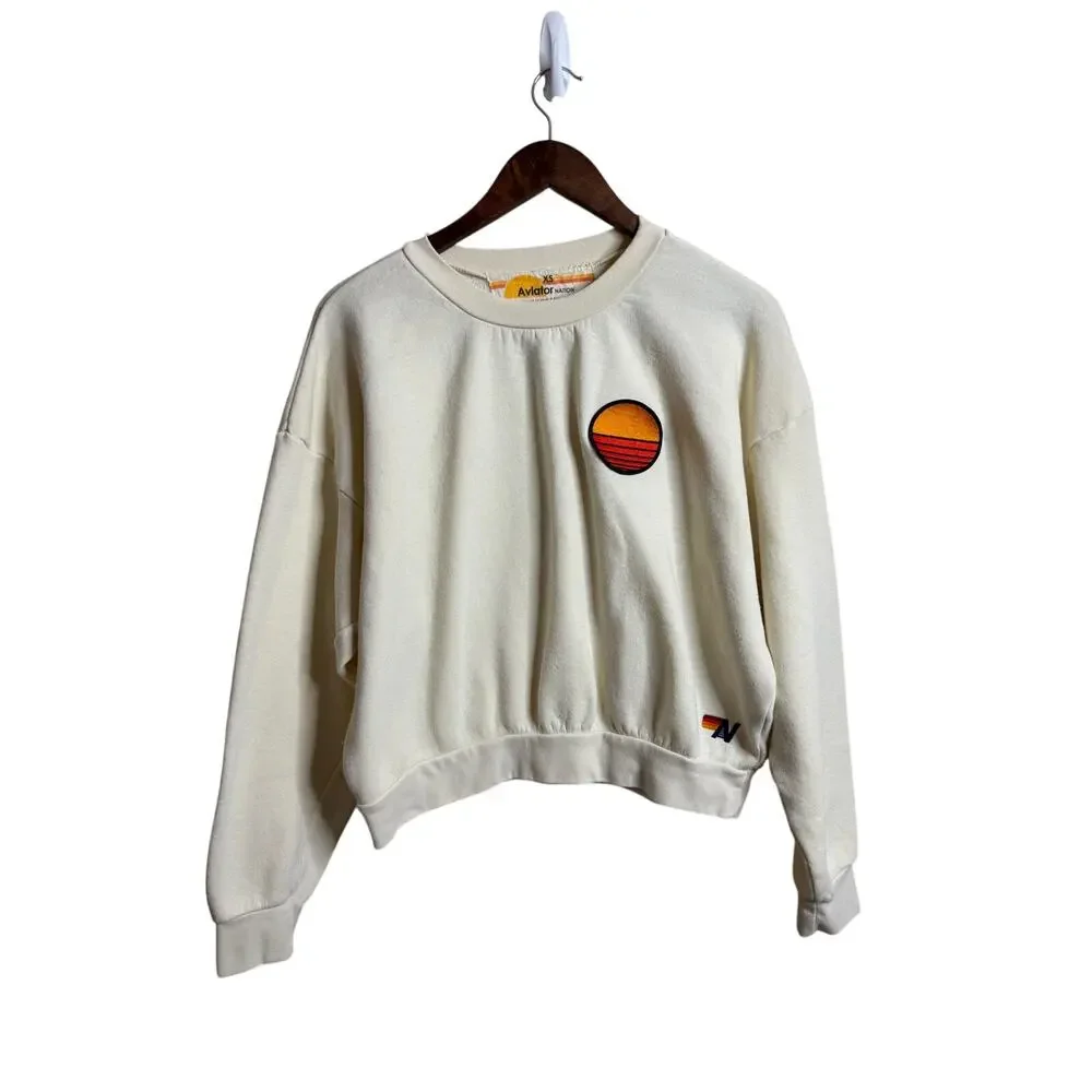 Aviator Nation Sunset Patch Relaxed Crew Sweatshirt size Women XS Ivory